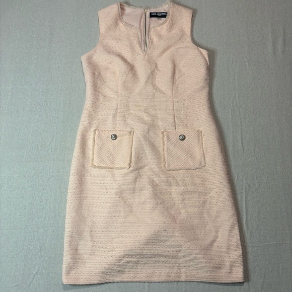 Karl Lagerfeld Paris Womens Dress Pink Fringed Pockets Sleeveless Back Zip Sz 8 - Picture 1 of 6